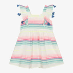 Sunuva-فستان مزيج قطن مقلم لون أبيض وزهري | Childrensalon Outlet