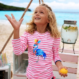 Sunuva-Girls Pink Stripe Flamingo Swim Top  | Childrensalon Outlet