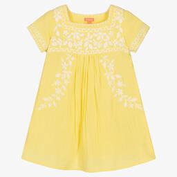 Sunuva-Girls Yellow Cotton Embroidered Dress | Childrensalon Outlet