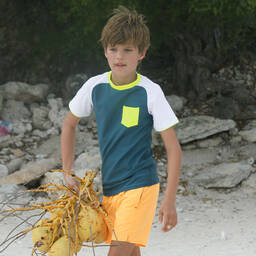 Sunuva-توب واقي من الشمس لون أخضر فيروزي وأبيض +UPF50 | Childrensalon Outlet