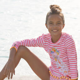 Sunuva-توب واقي من الشمس لون زهري وأبيض للبنات +UPF50 | Childrensalon Outlet