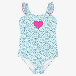 Sunuva-Teen Girls Blue Floral Heart Swimsuit | Childrensalon Outlet