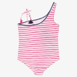 Sunuva-Teen Girls Pink Striped Asymmetric Swimsuit | Childrensalon Outlet