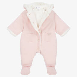 Tartine et Chocolat-Baby Girls Pink Cotton Knit Pramsuit | Childrensalon Outlet