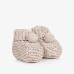 Tartine et Chocolat-Beige Cotton & Wool Knitted Baby Booties | Childrensalon Outlet