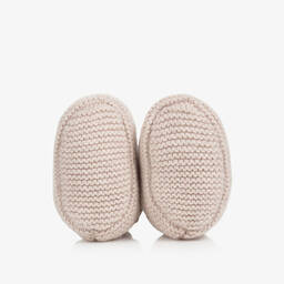 Tartine et Chocolat-Beige Cotton & Wool Knitted Baby Booties | Childrensalon Outlet