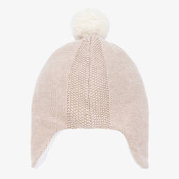 Tartine et Chocolat-قبعة بوم-بوم مزيج قطن وصوف محبوك لون بيج | Childrensalon Outlet
