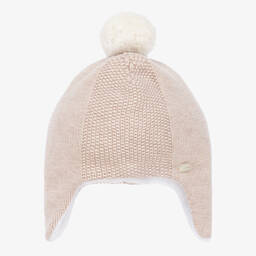 Tartine et Chocolat-قبعة بوم-بوم مزيج قطن وصوف محبوك لون بيج | Childrensalon Outlet