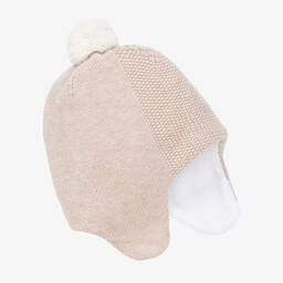 Tartine et Chocolat-قبعة بوم-بوم مزيج قطن وصوف محبوك لون بيج | Childrensalon Outlet