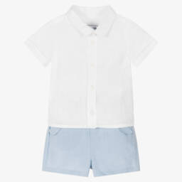 Tartine et Chocolat-Boys Azure & Ivory Linen Ensemble | Childrensalon Outlet