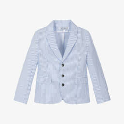 Tartine et Chocolat-جاكيت صبياني مخطط بلون أزرق سماوي من قماش سييرساكر | Childrensalon Outlet