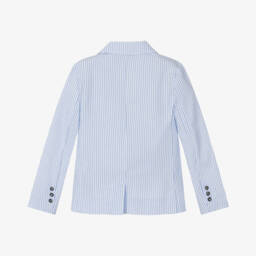 Tartine et Chocolat-جاكيت صبياني مخطط بلون أزرق سماوي من قماش سييرساكر | Childrensalon Outlet