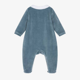 Tartine et Chocolat-Boys Blue Cotton Velour Babygrow | Childrensalon Outlet