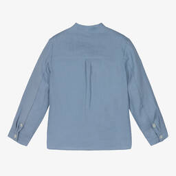 Tartine et Chocolat-Boys Blue Linen Collarless Shirt | Childrensalon Outlet