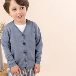 Tartine et Chocolat-كارديغان مزيج قطن وكتان لون أزرق للأولاد | Childrensalon Outlet