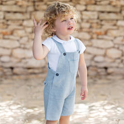 Tartine et Chocolat-طقم شورت دانغريز قطن وكتان لون أزرق | Childrensalon Outlet