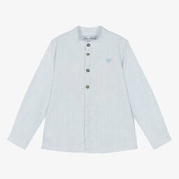 Tartine et Chocolat-قميص قطن وكتان مقلم لون أزرق للأولاد | Childrensalon Outlet