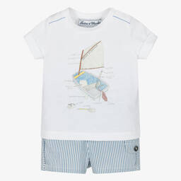 Tartine et Chocolat-Boys Blue & White Cotton Shorts Set | Childrensalon Outlet