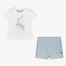 Tartine et Chocolat-Boys Blue & White Cotton Shorts Set | Childrensalon Outlet