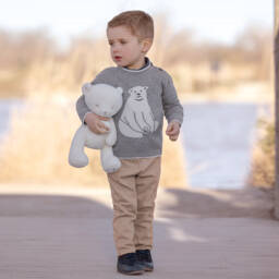 Tartine et Chocolat-Boys Blue Wool Bear Jumper | Childrensalon Outlet