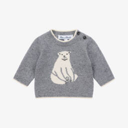 Tartine et Chocolat-Boys Blue Wool Bear Jumper | Childrensalon Outlet