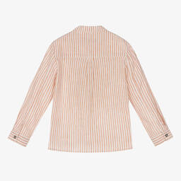 Tartine et Chocolat-قميص كتان وقطن مقلم لون بني وأبيض للأولاد | Childrensalon Outlet
