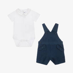 Tartine et Chocolat-Boys Classic Blue Linen Romper Ensemble | Childrensalon Outlet