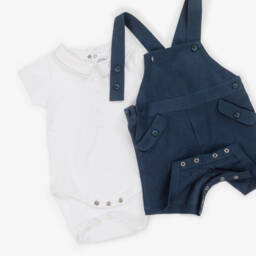 Tartine et Chocolat-Boys Classic Blue Linen Romper Ensemble | Childrensalon Outlet