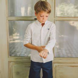 Tartine et Chocolat-Boys Elegant Ivory & Green Shirt | Childrensalon Outlet