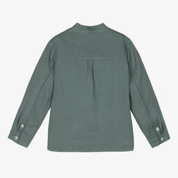 Tartine et Chocolat-Boys Green Linen Collarless Shirt | Childrensalon Outlet