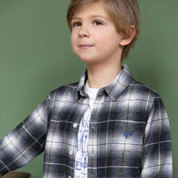 Tartine et Chocolat-قميص قطن كاروهات لون رمادي للأولاد | Childrensalon Outlet