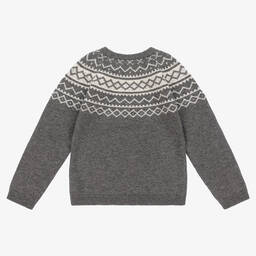 Tartine et Chocolat-Boys Grey Wool Fair Isle Sweater | Childrensalon Outlet