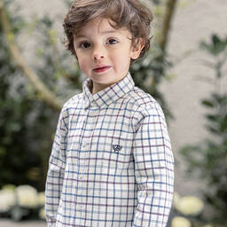 Tartine et Chocolat-قميص أطفال ولادي قطن تويل كاروهات لون عاجي | Childrensalon Outlet