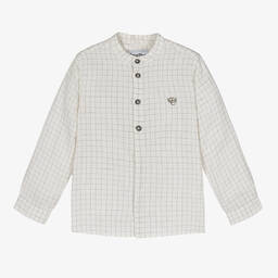 Tartine et Chocolat-Boys Ivory Linen Checked Shirt | Childrensalon Outlet