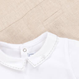 Tartine et Chocolat-Boys Linen Beige Dungaree Ensemble | Childrensalon Outlet