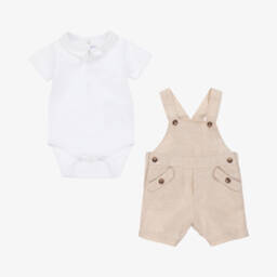 Tartine et Chocolat-Boys Linen Beige Dungaree Ensemble | Childrensalon Outlet