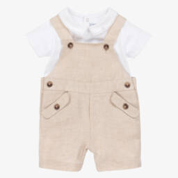 Tartine et Chocolat-Boys Linen Beige Dungaree Ensemble | Childrensalon Outlet