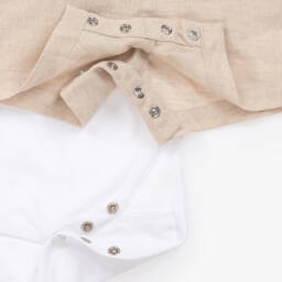 Tartine et Chocolat-Boys Linen Beige Dungaree Ensemble | Childrensalon Outlet