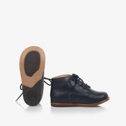 Tartine et Chocolat-Boys Navy Leather Walker Booties | Childrensalon Outlet