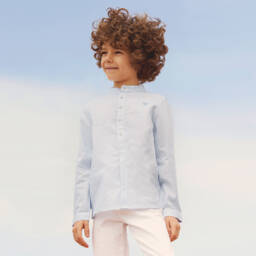 Tartine et Chocolat-Стильная льняная рубашка синего цвета для мальчиков | Childrensalon Outlet