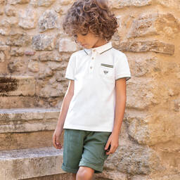 Tartine et Chocolat-Boys White Cotton Piqué Polo Shirt | Childrensalon Outlet