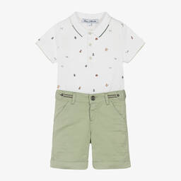 Tartine et Chocolat-Boys White & Green Shorts Set | Childrensalon Outlet