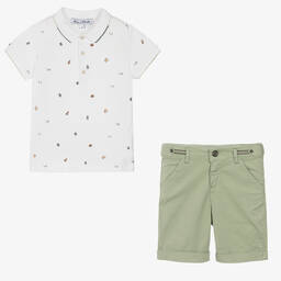 Tartine et Chocolat-Boys White & Green Shorts Set | Childrensalon Outlet