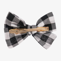 Tartine et Chocolat-Girls Black & White Gingham Hair Clip (8cm) | Childrensalon Outlet