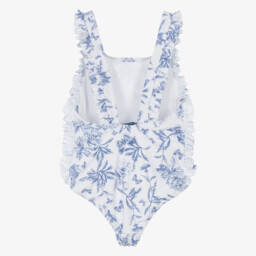 Tartine et Chocolat-مايوه أزرق بناتي بنقشة نباتية مع كشكشات | Childrensalon Outlet