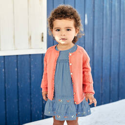 Tartine et Chocolat-Голубое платье из шамбре для девочек | Childrensalon Outlet