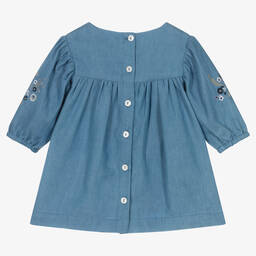 Tartine et Chocolat-Girls Blue Embroidered Chambray Dress | Childrensalon Outlet