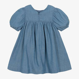 Tartine et Chocolat-Girls Blue Embroidered Chambray Dress | Childrensalon Outlet
