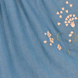 Tartine et Chocolat-Girls Blue Embroidered Chambray Dress | Childrensalon Outlet