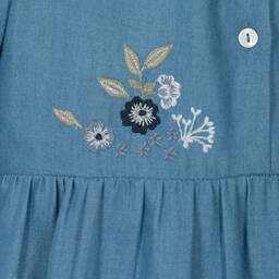 Tartine et Chocolat-Girls Blue Floral Chambray Dress | Childrensalon Outlet